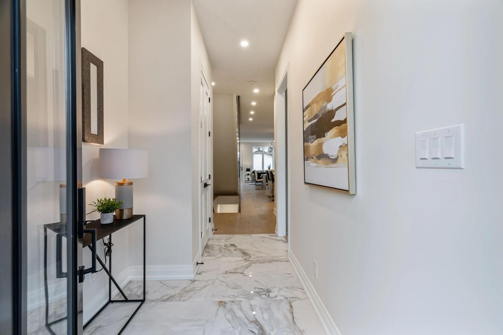 A long view through the carefully finished Commanda entry hall
